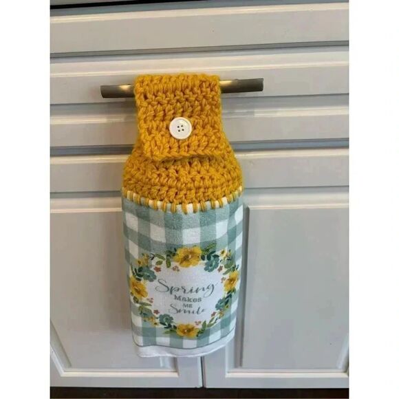 Crochet Top Kitchen Towels-Spring makes me smile - Picture 1 of 2